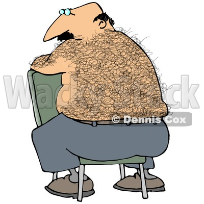 Clipart Illustration of a Bald, Middle Aged Caucasian Man With A Hairy Back Sitting Backwards In A Chair © djart #17698