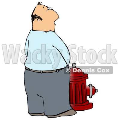 Casual Caucasian Man Urinating On A Red Fire Hydrant Clipart Illustration © djart #17739