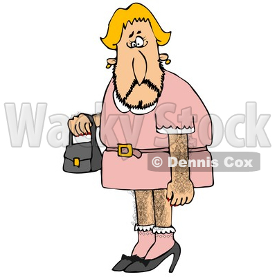 Hairy Blond Male Cross Dresser With Facial, Arm And Leg Hair, Wearing A Pink Dress And High Heels And Carrying A Purse Clipart Illustration © djart #17740