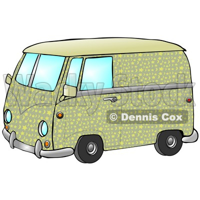 Cool Green And Yellow Hippie Van With Patterns Of Moon And Stars Clipart Illustration © djart #17749