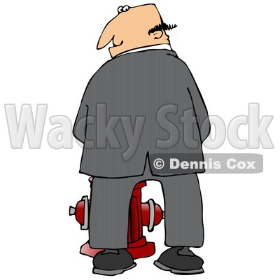 Mischievious Caucasian Businessman Urinating On A Fire Hydrant And Looking Back Over His Shoulder Clipart Illustration © djart #17750