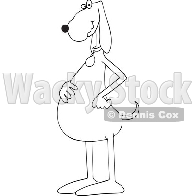 Cartoon Black and White Dog Standing Upright with Paws on Hips © djart #1775492