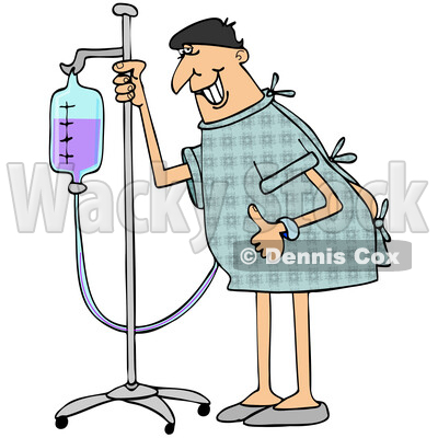 Cartoon Chemo or Hospital Patient Giving a Thumb up and Standing with a Pole © djart #1778088