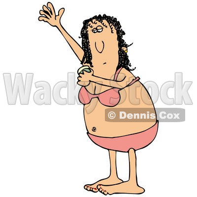 Clipart Illustration of a Middle Aged Caucasian Woman In Her Underwear, Holding Her Arm Up To Apply Deodorant © djart #17867