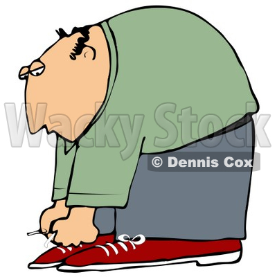 Clipart Illustration of a Bald White Man Bending Over to Tie His Shoe Laces © djart #18280