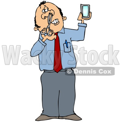 Clipart Illustration of a White Businessman Holding a Mirror and Trimming His Nose Hairs © djart #18286