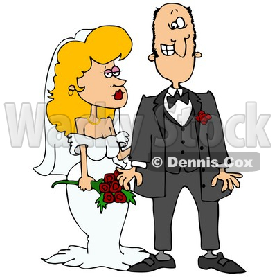 Clipart Illustration of a Blond White Bride In Her Wedding Dress 