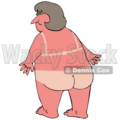 Clipart Illustration of a Chubby White Woman With a Bad Sunburn and Tan Lines Around Her Bikini Top and Bottoms © djart #18406