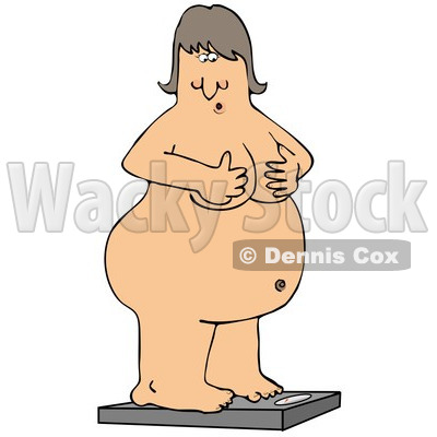 Clipart Illustration of a Chubby Nude White Woman Holding Her Brests And 