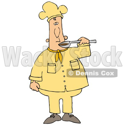 Clipart Illustration of a White Male Chef Preparing to Taste Food From a Spoon © djart #18566