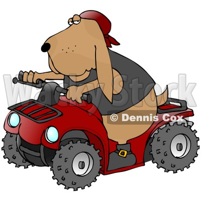 Clipart Illustration of a Cool Hound Dog Wearing A Vest And Driving A Bright Red ATV © djart #18754