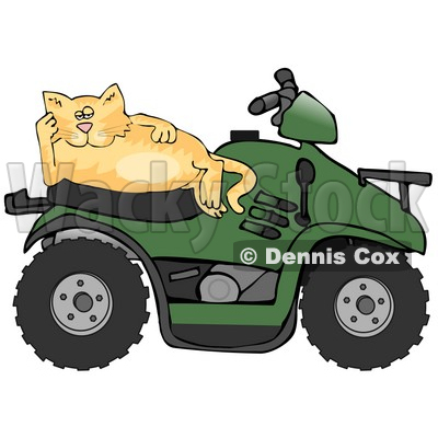 Clipart Illustration of a Lazy Orange Cat Resting On The Seat Of A Green Quad © djart #18924