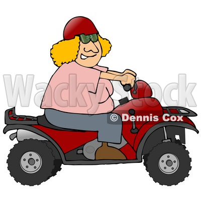Clipart Illustration of an Adventurous Blond White Woman Wearing A Red Helmet And Riding A Red ATV © djart #18942