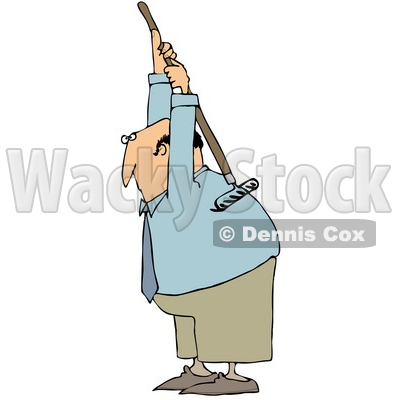 Clipart Illustration of a Bald White Businessman Scratching An Itch On His Back With A Garden Rake © djart #19261