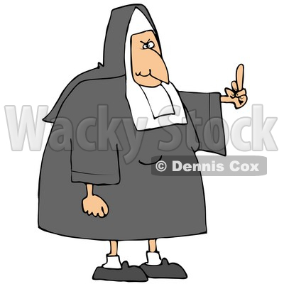 Clipart Illustration of a White Lady Nun In Uniform, Flipping Someone Off For Making Fun Of Her © djart #19396