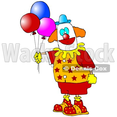Clipart Illustration of a Colorful Party Clown In Red, Orange And Yellow, Holding Three Balloons © djart #19518