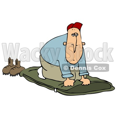 Clipart Illustration of a Woodsy White Guy Unrolling His Green Sleeping Bad And Preparing To Go To Sleep © djart #19522