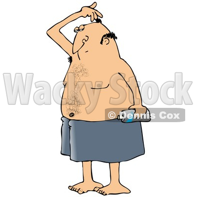 Clipart Illustration of a White Man Wrapped In A Towel, Sniffing His Armpit Before Spraying Deodorant On His Underarms After Getting Out Of The Shower © djart #19531