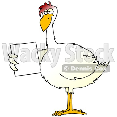 Clipart Illustration of a Slim White Chicken Holding Out A Blank White Sign © djart #19610