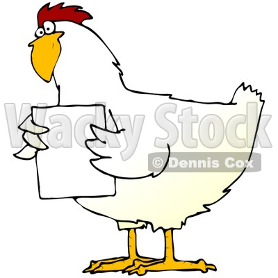 Clipart Illustration of a Chubby White Chicken Holding A Blank White Sign In Front Of Its Chest © djart #19611