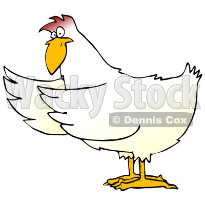 Clipart Illustration of a White Chicken Holding Its Wings Out To The Side As If Presenting Something © djart #19612