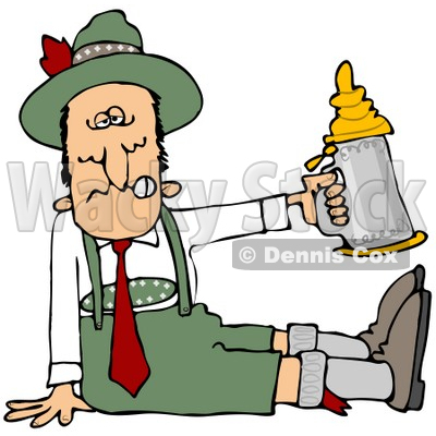 Clipart Illustration of a Drunk Man At Oktoberfest, Seated On The Ground And Holding Up A Beer Stein © djart #20801