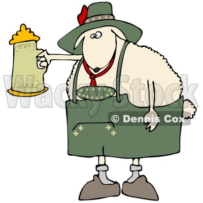 Clipart Illustration of a White Sheep Getting Drunk With A Beer Stein At Oktoberfes © djart #20959