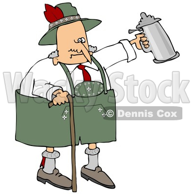 Clipart Illustration of a Drunk Old Senior Man Walking With A Cane And Partying With A Beer Stein At Oktoberfest © djart #20961
