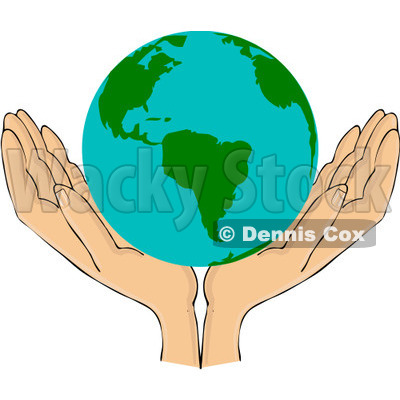 Royalty-Free (RF) Clipart Illustration of a Pair Of Open Hands With An American Globe © djart #209892