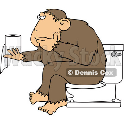 Royalty-Free (RF) Clipart Illustration of an Ape Sitting On A Toilet And Pondering Over Toilet Paper © djart #209897