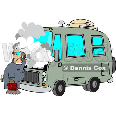 Royalty-Free (RF) Clipart Illustration of a Confused Male Mechanic Working On A Motorhome © djart #210053