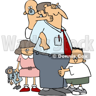Royalty-Free (RF) Clipart Illustration of a Baby Grabbing Dad's Face From His Back And Two Other Children © djart #212111