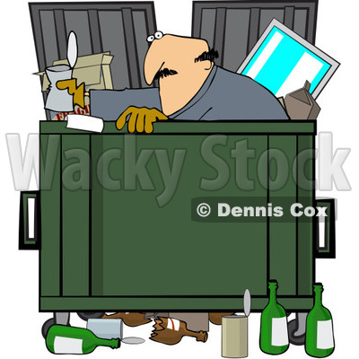 Royalty-Free (RF) Clipart Illustration of a Man Dumpster Diving For Goodies © djart #213013