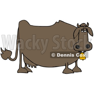 Clipart Illustration of a Depressed, Fat, Brown Dairy Cow Wearing A Golden Bell Around Its Neck © djart #21560