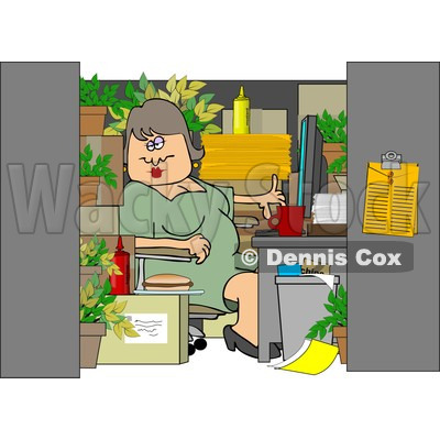 Royalty-Free (RF) Clipart Illustration of a Chubby Woman Working In A Cluttered Cubicle © djart #217252