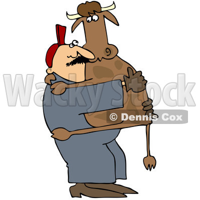 Royalty-Free (RF) Clipart Illustration of a Farm Worker Carrying A Cow In His Arms © djart #219759
