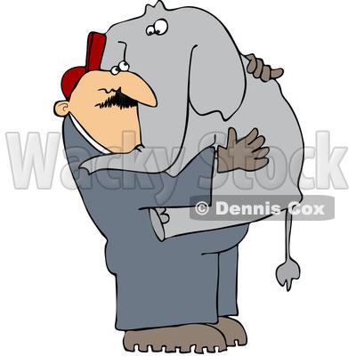 Royalty-Free (RF) Clipart Illustration of a Zoo Worker Carrying An Elephant In His Arms © djart #219760
