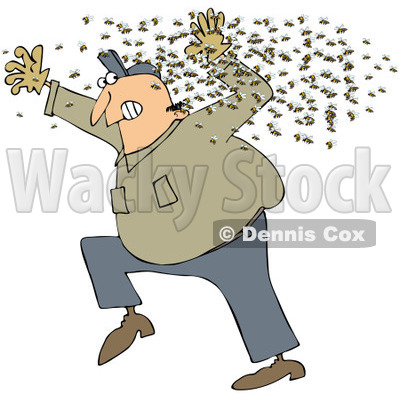 Royalty-Free (RF) Clipart Illustration of a Chubby Man Running Away From A Swarm Of Bees © djart #223729