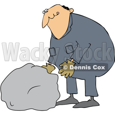 Royalty-Free (RF) Clipart Illustration of a Caucasian Worker Man Moving A Large Rock © djart #223735