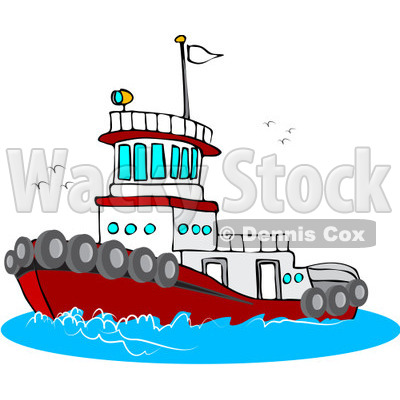 Royalty-Free (RF) Clipart Illustration of a Red And White Tug Boat At Sea © djart #231456