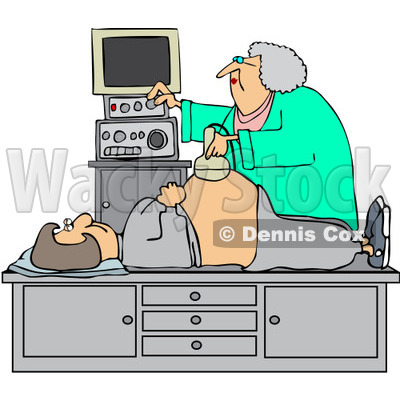 Royalty-Free (RF) Clipart Illustration of an Ultrasound Technician Taking A Sonograph Of A Pregnant Woman's Belly © djart #231645