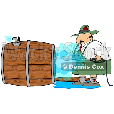 Clipart Illustration of a Oktoberfest Man Using A Power Washer To Clean The Inside Of A Wooden Beer Keg © djart #24420