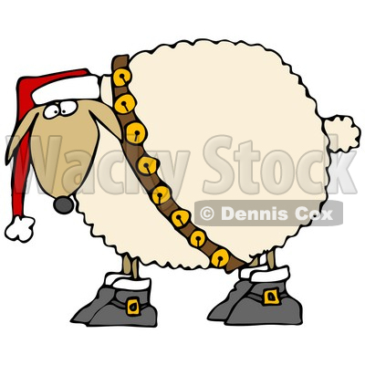 Clipart Illustration of a Festive White Sheep In Boots, Jingle Bells And A Santa Hat © djart #25834