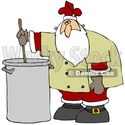 Clipart Illustration of Santa Claus In A Chef's Jacket And His Christmas Uniform, Stirring A Pot Of Stew © djart #26634