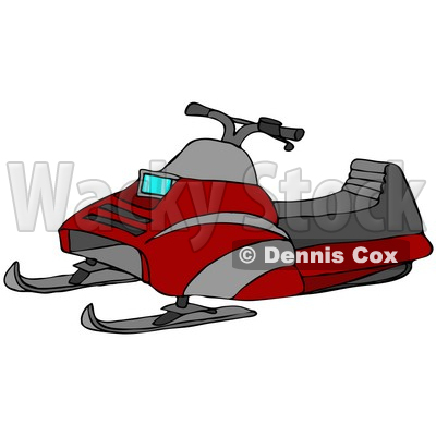 Clipart Illustration of a Red Snowmobile With Gray Stripes And A Cushioned 