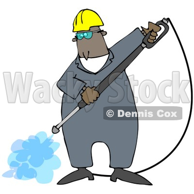 Clipart Illustration of a Black Man Wearing Goggles And A Hardhat, Spraying The Ground With A Heavy Duty Power Washer Machine © djart #27797