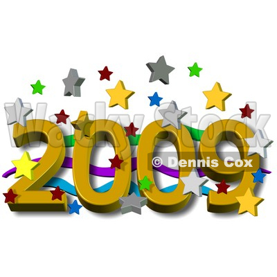 Clipart Illustration of a Golden 2012 Over Green, Purple And Blue Waves, Surrounded By Falling Stars At A New Year Party © djart #28262