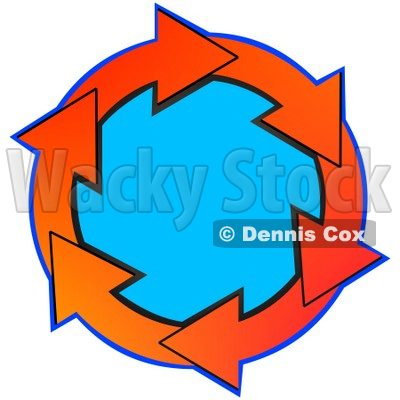 Clipart Illustration of a Circle Of Gradient Red And Orange Arrows Around Blue © djart #28760
