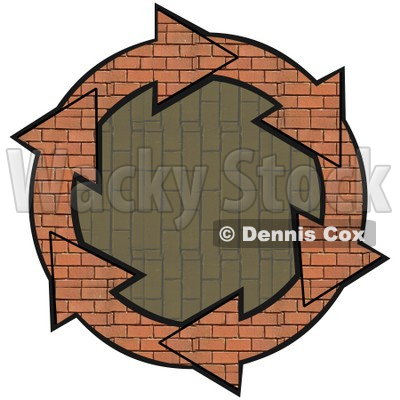 Clipart Illustration of a Circle Of Brick Arrows Around A Vertical Patterned Brick Center © djart #28801