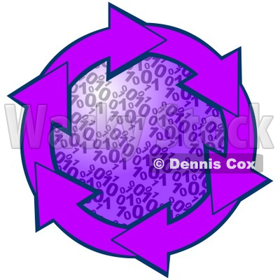 Clipart Illustration of a Circle Of Purple Arrows Around A Binary Coding Center © djart #28805